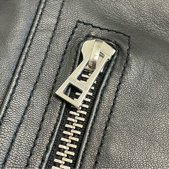 Zadig & Voltaire Cafe Racer Moto Leather Jacket Black Wolf Size Small Unisex - Picture 4 of 10